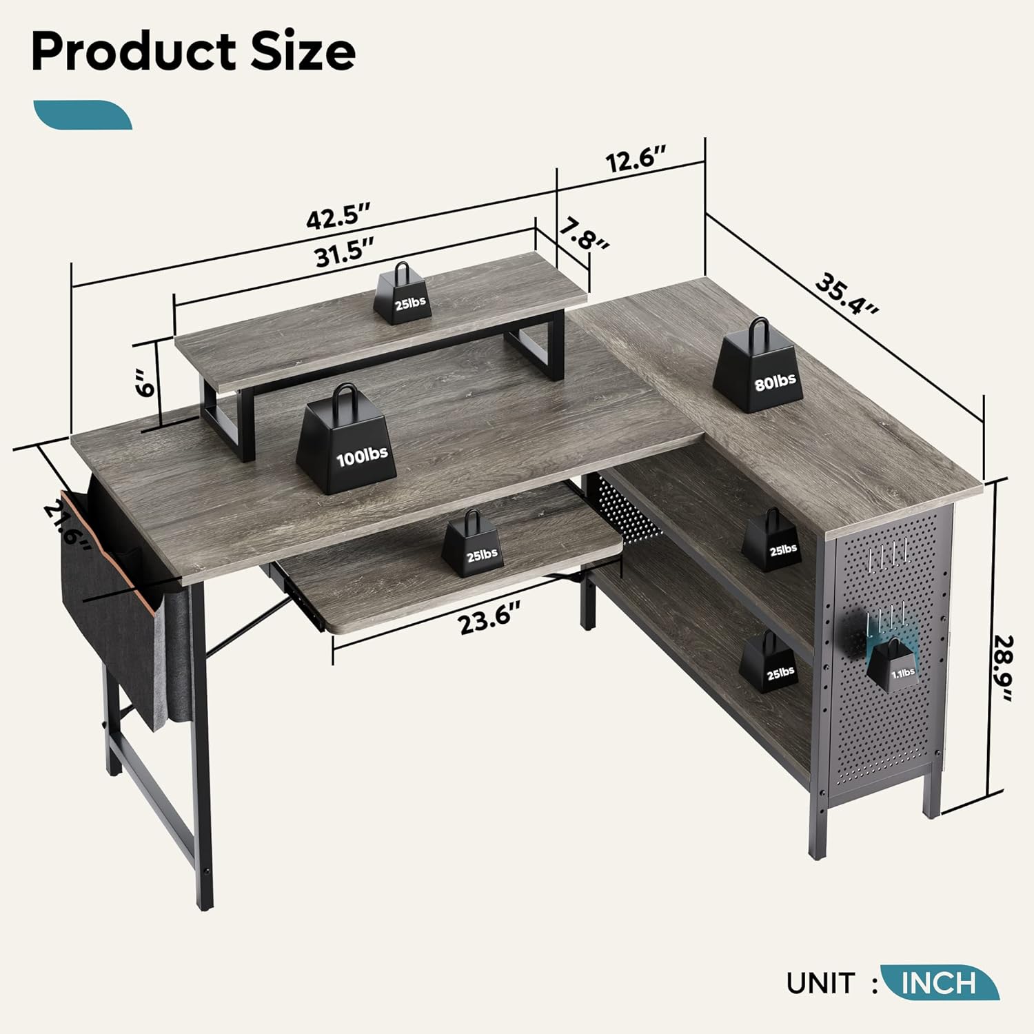 Buy Bestier 55 L Shaped Computer Desk with Enclosed Shelves and