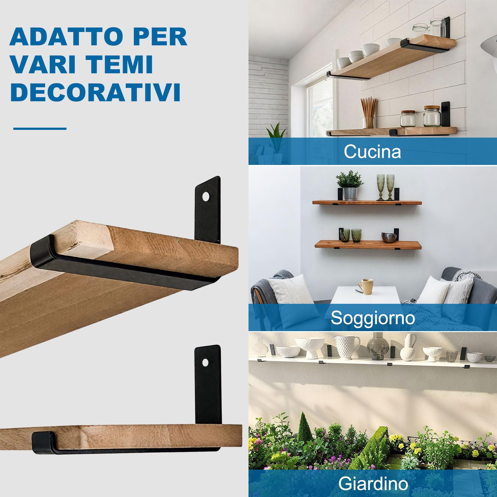 Staffe per Mensole Pesanti 8 Pezzi - Reggimensola Angolari in Acciaio da 5mm con Bordi di Sicurezza, Kit Reggi Mensole da Muro Stile Industriale Rustico Nero per Scaffali, 30cm