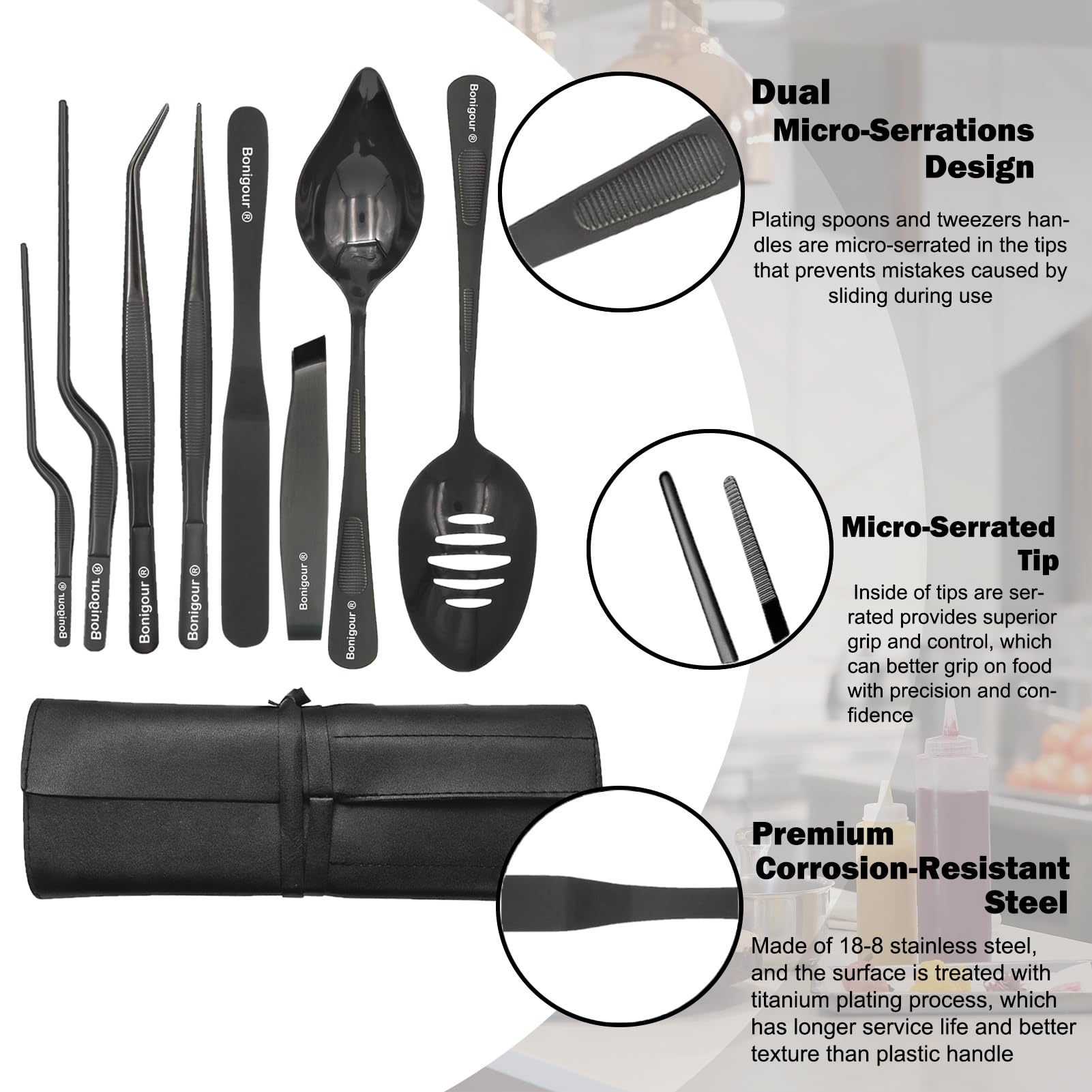 Bonigour Chef Plating Tools, Professional Culinary Plating Tool Set, Stainless Steel Fish Tweezers, Pastry Spatula - Image 2