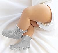 Vista 6 de Calcetines con volantes para niñas – Calcetines antideslizantes con puños – Calcetines de algodón suave con volantes para interiores