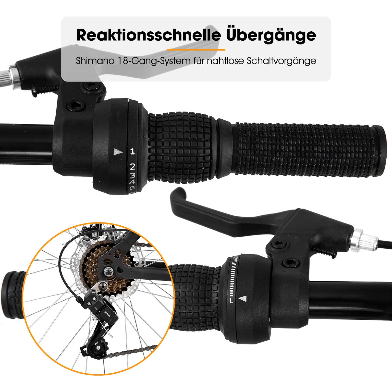 Hiland Mountainbike 26/27,5 Zoll, 18 Gang Herren und Damen MTB mit Doppelte Scheibenbremsen, 26 Zoll Mountainbike für Erwachsene mit Federgabel, MTB für Männer und Frauen, Orange/Gelb