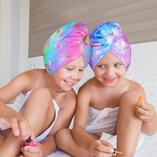 Miniatura 2 de FIOBEE Toalla de microfibra para el cabello para niños toalla de secado rápido turbantes absorbentes para cabello mojado con botón cabello largo