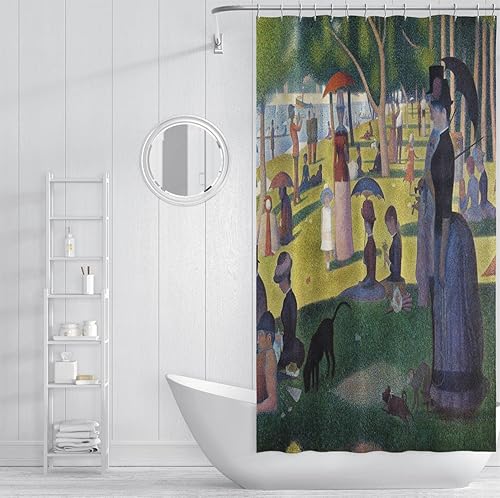 Miniatura 3 de Wewoo Home Cortina de ducha con paisaje de Park Lake, Georges Seurat, cortina de baño, tela de poliéster, lavable a máquina, decoración de cortina