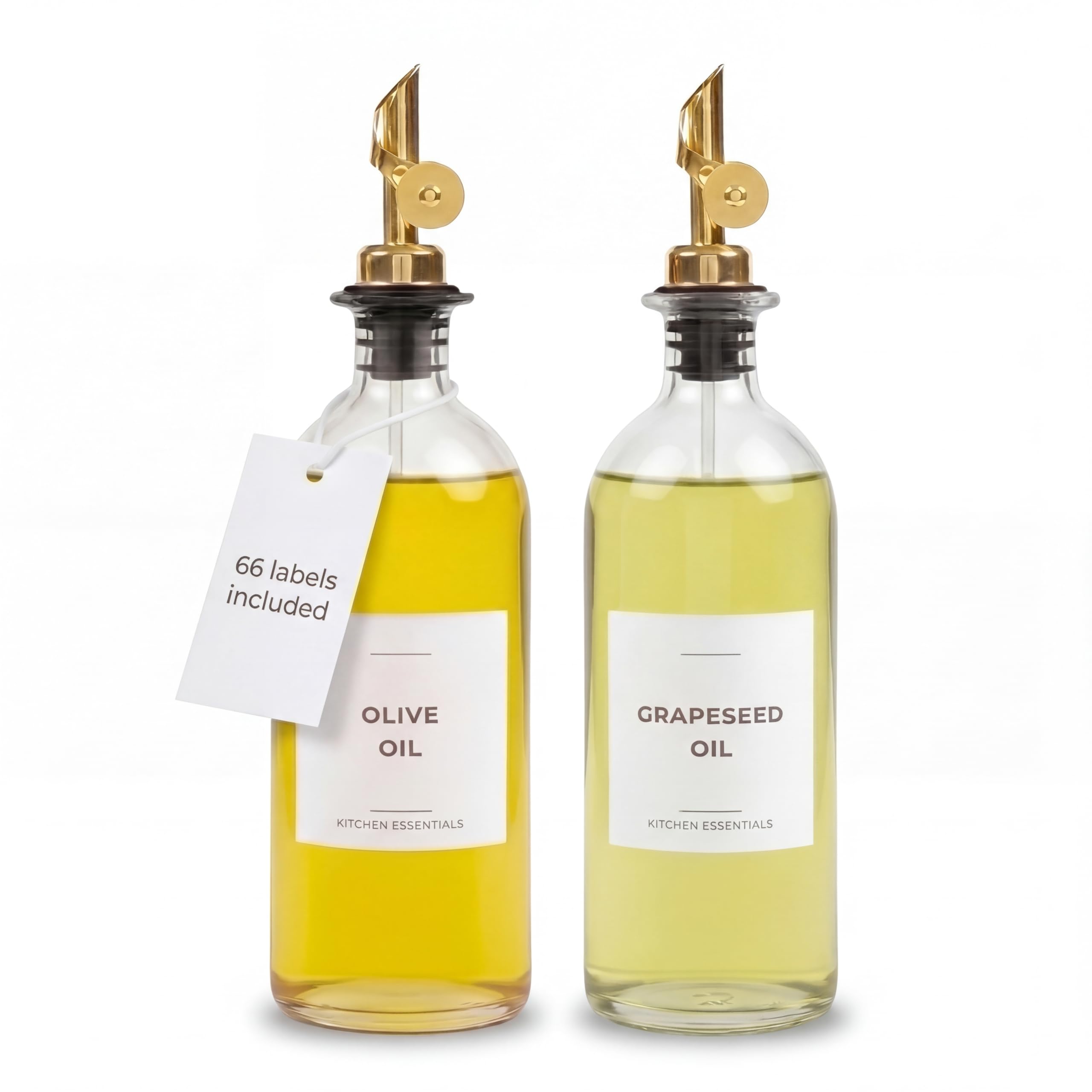Spaceneat Gold Olive Oil Dispenser Bottle For Kitchen, Coffee Syrup Dispenser - Elegant Olive Oil Bottles For Kitchen - Glass Cooking Oil Dispenser, Container, Cruet With Pourer Spout - Set Of 2Pcs,