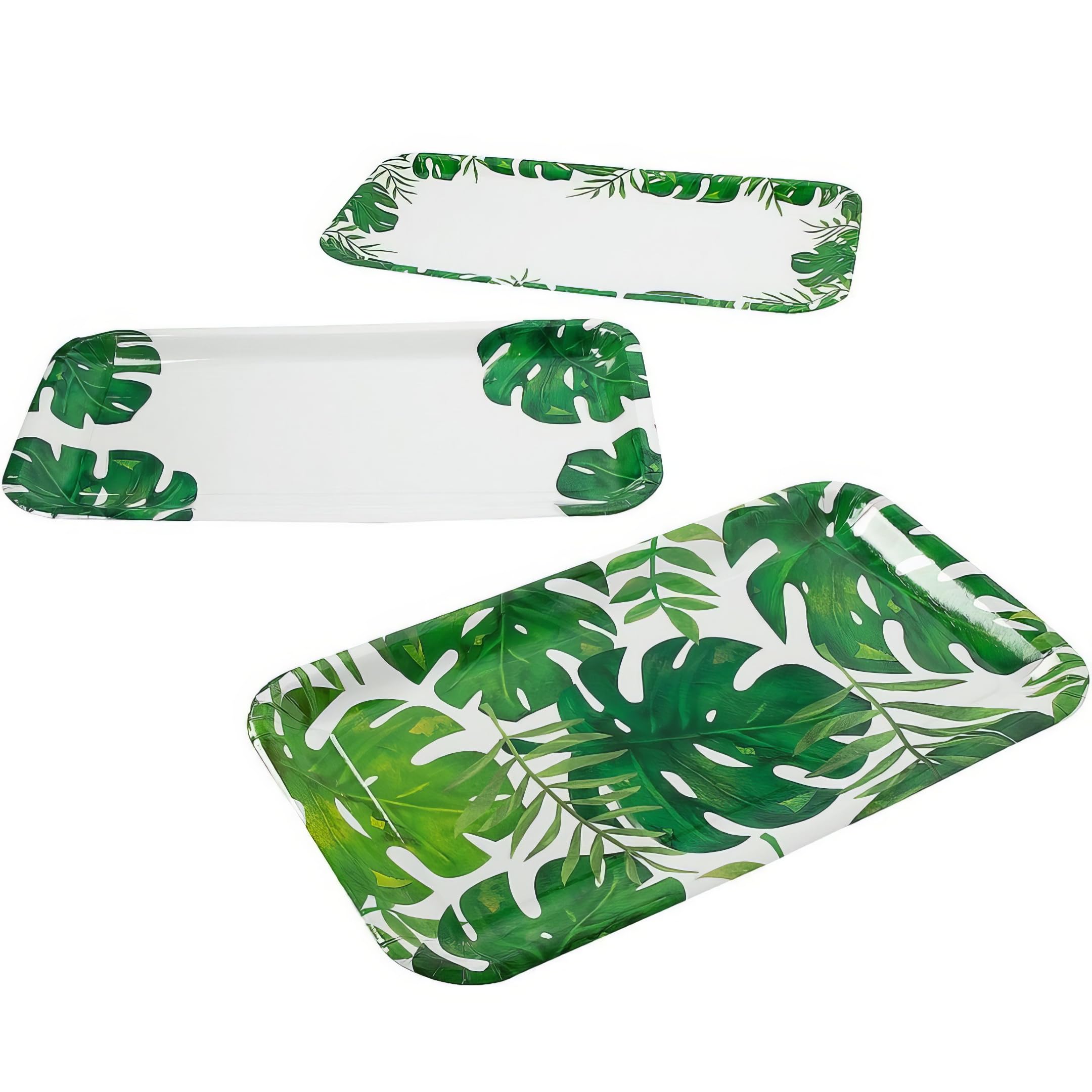 Fun Express Palm Leaf Party Serving Trays – Sturdy Tropical Design Serving Trays for Parties Buffets Weddings & Special Occasions – Ideal for Appetizers Snacks Desserts & Treats – 3 Pieces