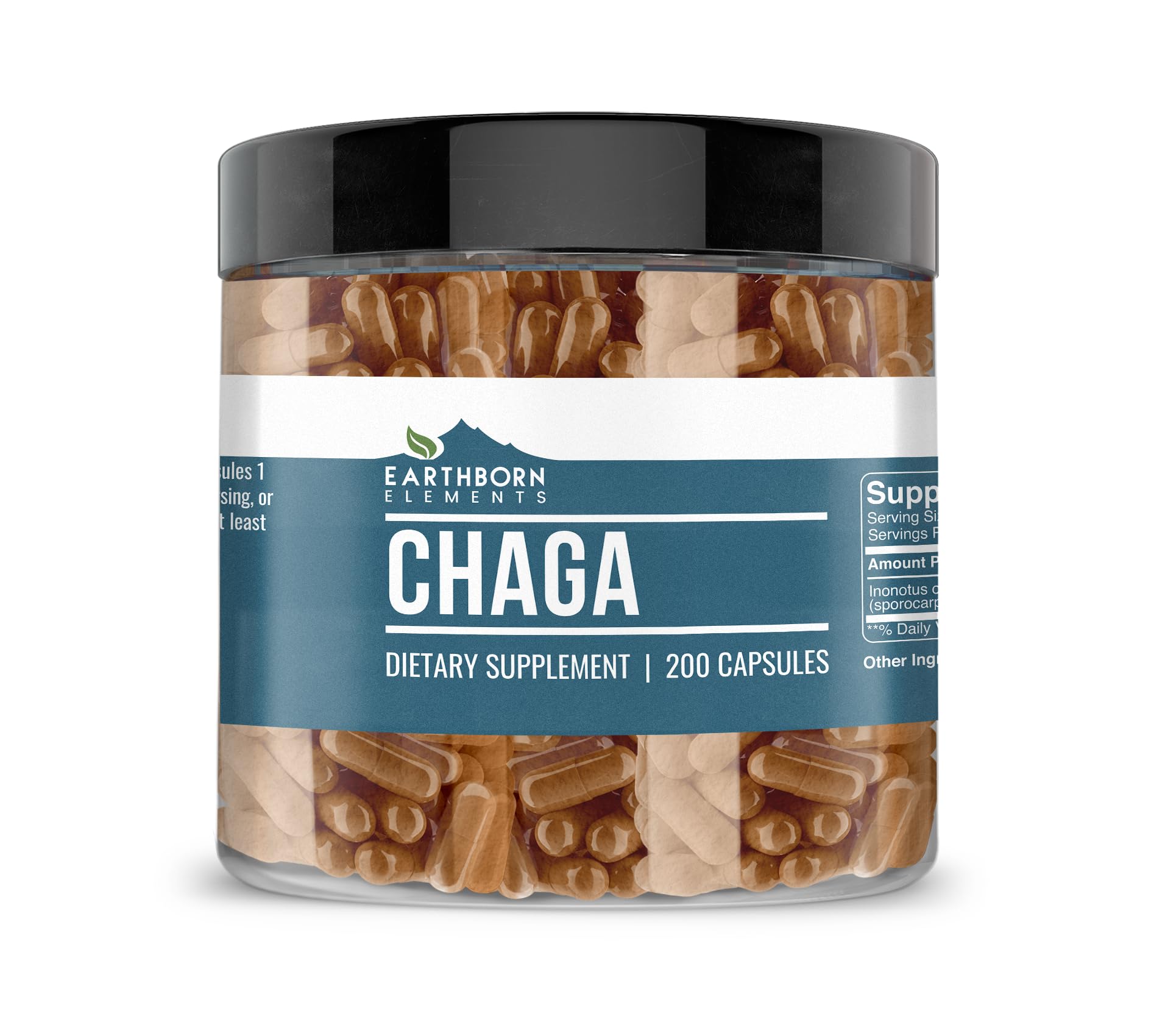 Earthborn Elements Chaga Mushroom Extract 200 Capsules, Pure & Undiluted, No Additives 200 Count (Pack of 1)