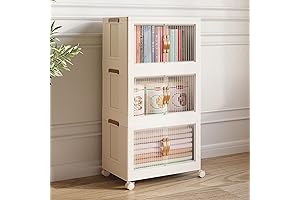 3 Pack Open Storage Bins with Lids - Stackable 360° Rolling Storage Cabinet