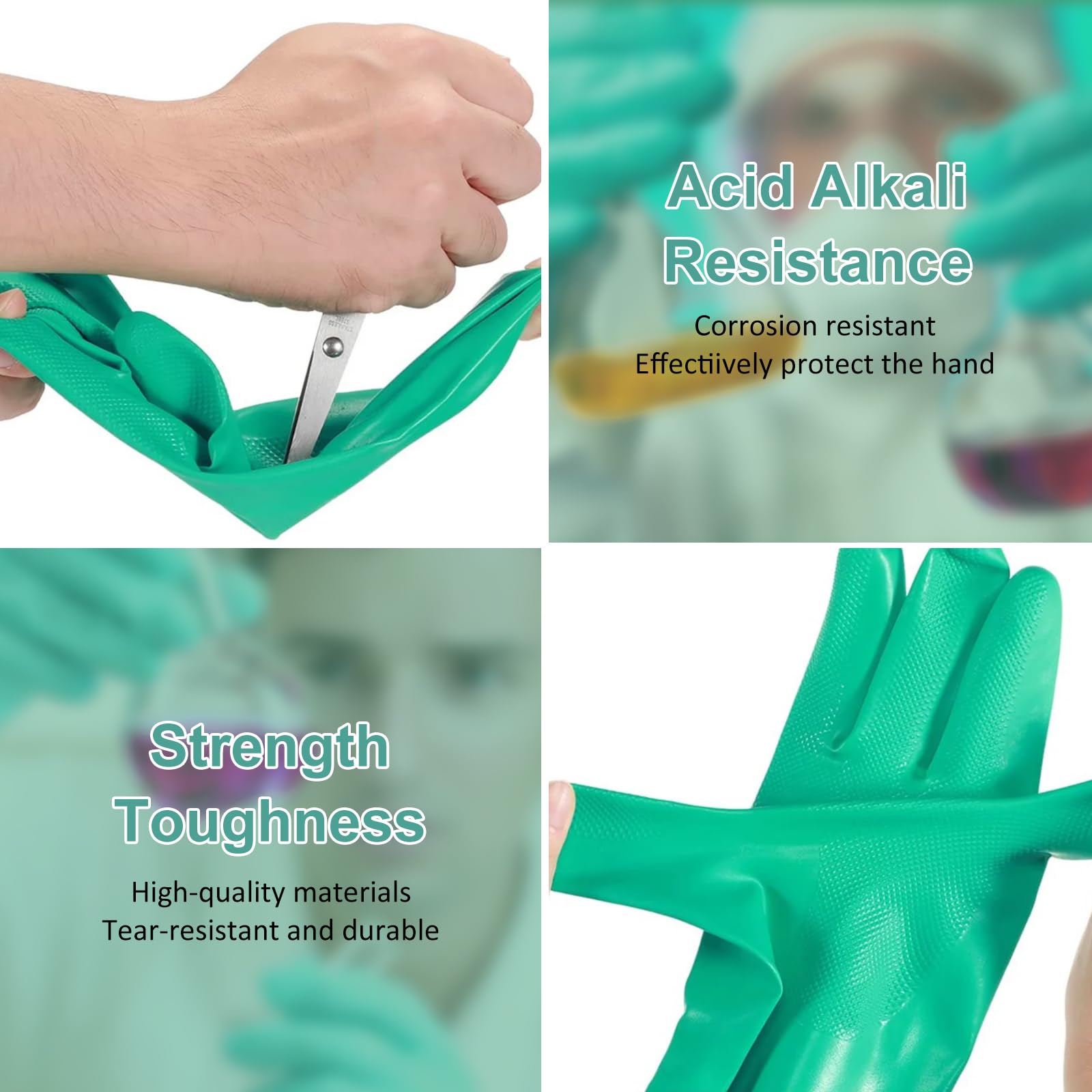 Beieverluck 10 pares de guantes de nitrilo resistentes a los químicos, reutilizables, resistentes, guantes de trabajo de seguridad de 12.6 pulgadas de largo, guantes de goma para protección de aceite