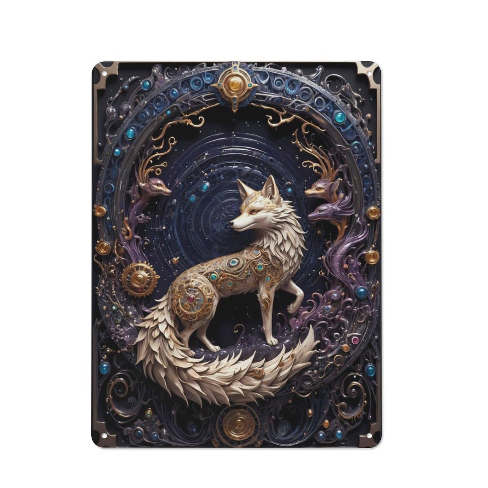 Junmoney Golden Fox Steampunk Rustic Metal Sign With Design 40X30cm, Farmhouse Farmhouse Wall Decor For Dining Room, Cafe, Entryway Or Family Room