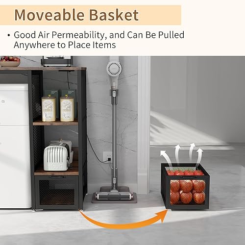 Miniatura 3 de Estante para hornear de cocina con toma de corriente, soporte para microondas con cajón, mini soporte para refrigerador con estantes ajustables,