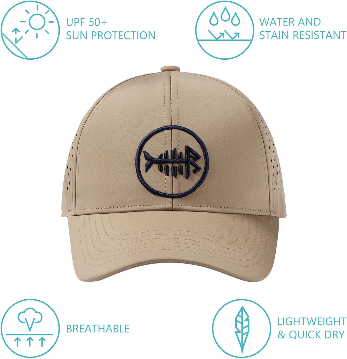 BASSDASH UPF 50+ Quick Dry Baseball Cap Water Resistant Laser Cut Mesh Snapback Hat for Men Women Fishing Hiking FH14