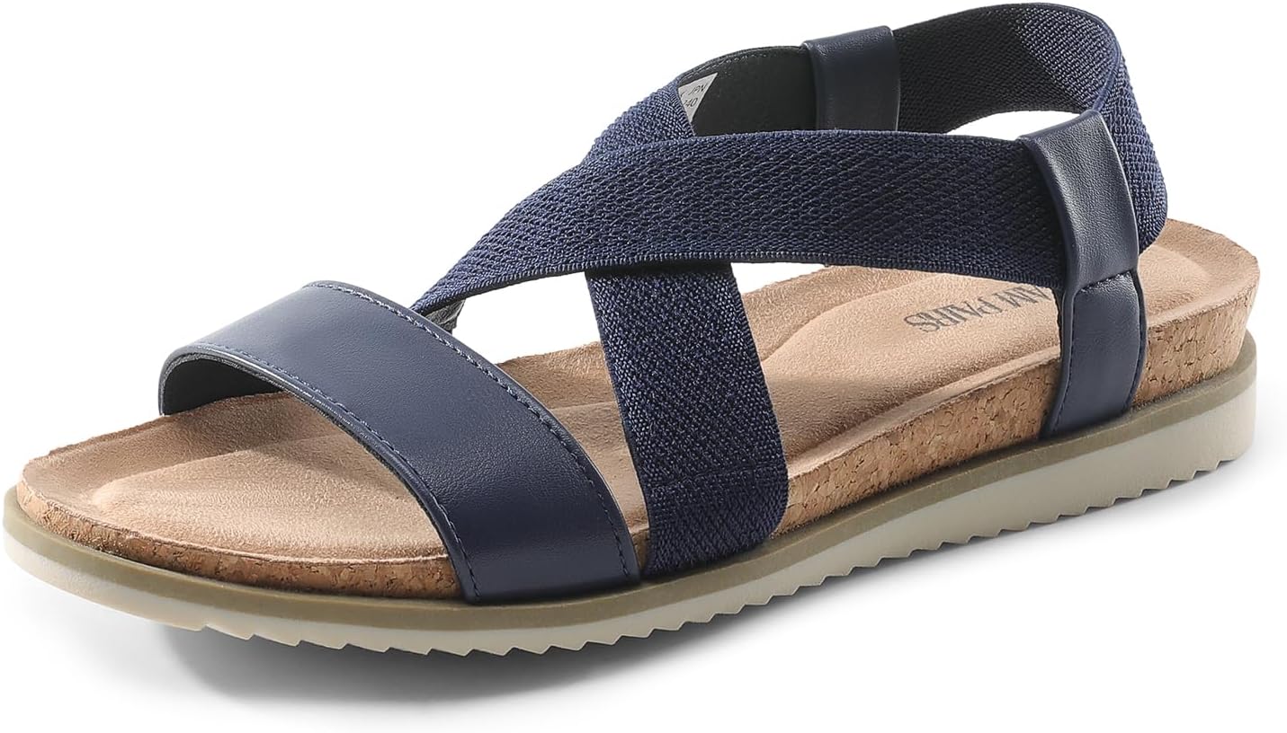 DREAM PAIRS Women’s Comfortable Low Wedge Sandals, Open Toe Slip On Strappy Flat Sandals Light-weight Summer Shoes