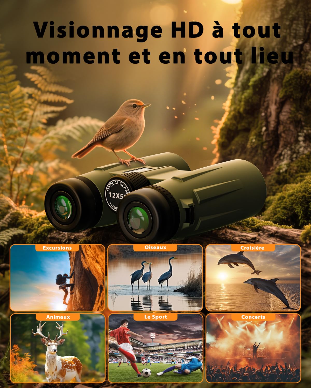 usogood 12x50 Jumelles Adultes Puissante – Jumelles Adultes avec Prismes BaK4 et Lentilles FMC, Antidérapantes et Étanches, pour l'Ornithologie, la Chasse, la Randonnée, Les Concerts