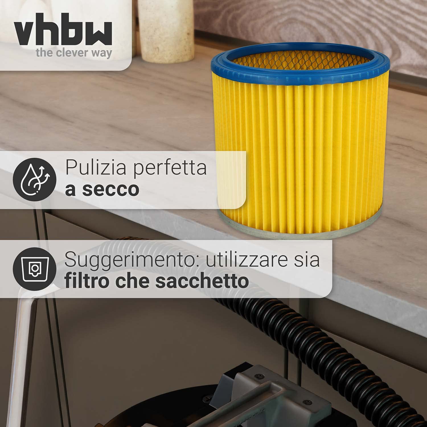 Vhbw 2 Filtri A Pieghe Piatte Per Aspirapolvere Einhell – Compatibile Con YPL 1250, YPL 1400, SM 1400 – Blu/giallo - 5