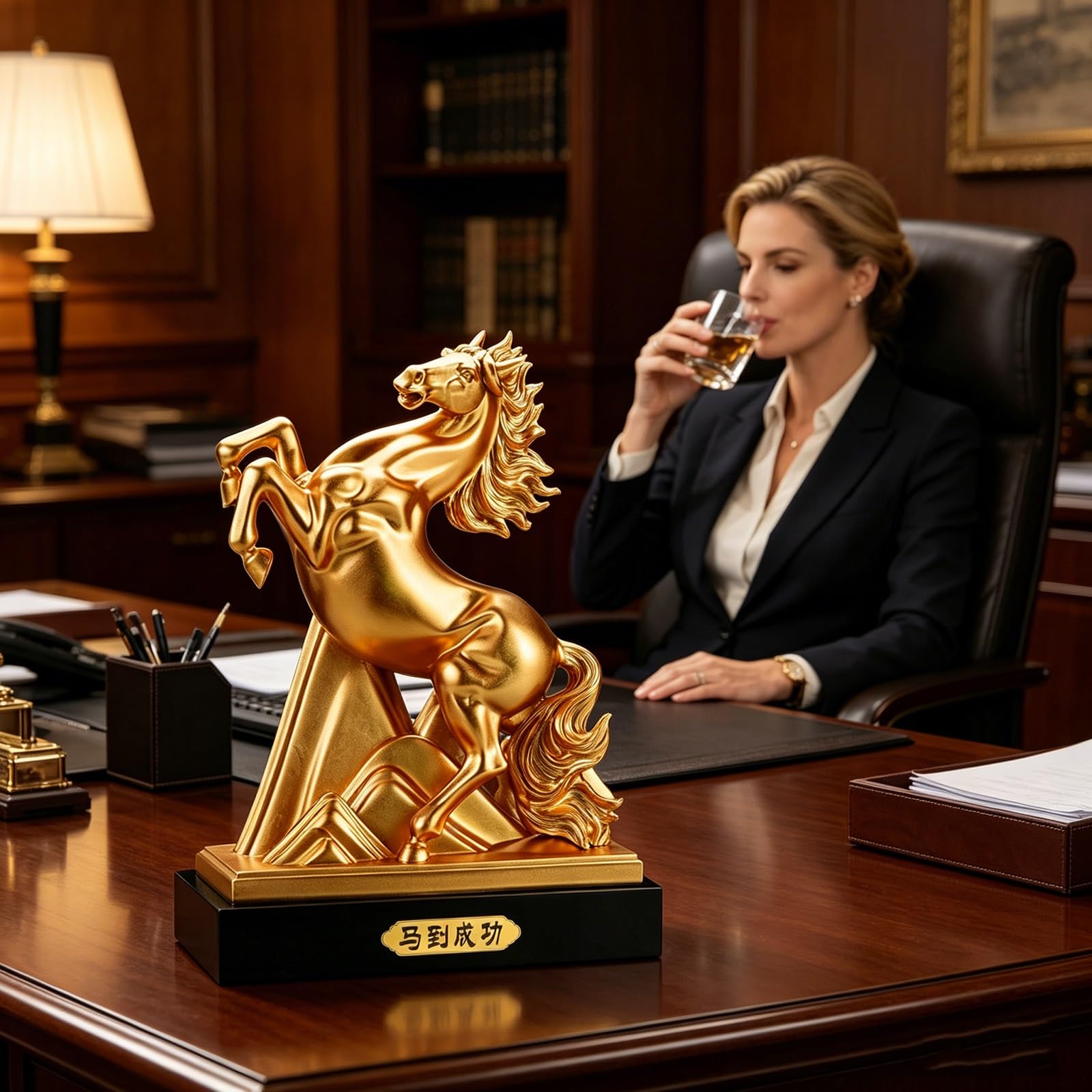 ZłOta Statua Konia Feng Shui, żYwiczna Figurka Konia Hodowlanego ZapewniająCa Sukces, Dobrobyt, Ozdoba Zodiaku ZapewniająCa Bogactwo Zawodowe i SzczęśCie