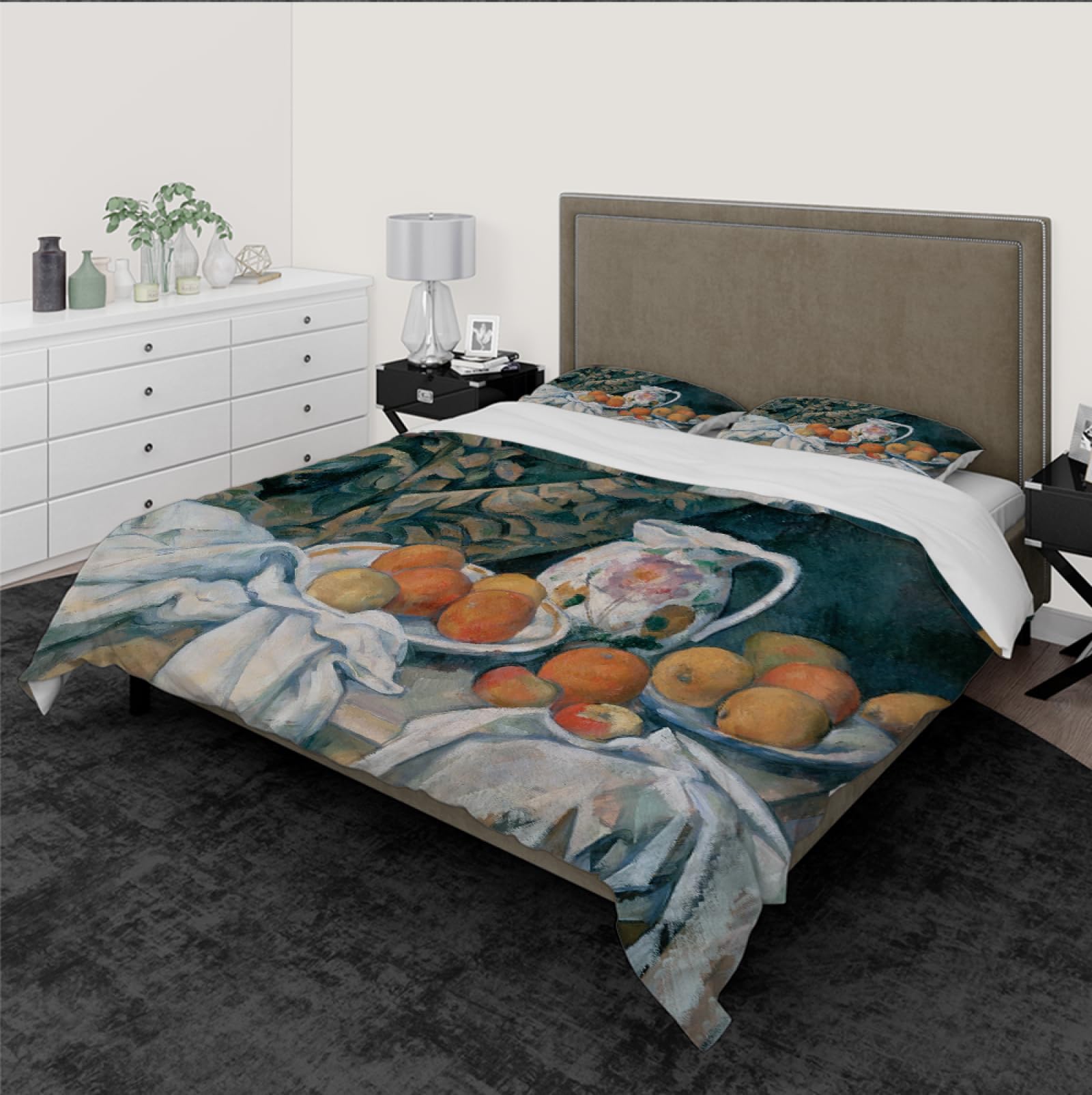 Paul CéZanne Style Funda de edredón 3 Piezas Bodegón con Cortina, 1895 Juegos de Ropa de Cama de Dormitorio de Microfibra Suave con 2 Pillow Shams 4 Lazos 180 x 220 cm