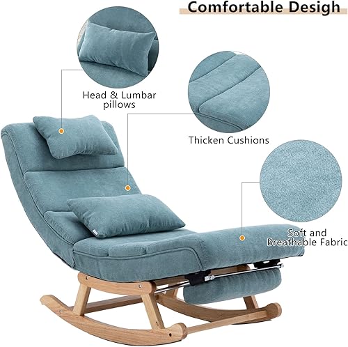 Miniatura 4 de GNIXUU Silla mecedora, moderna silla mecedora con respaldo grande, pedal extraíble y almohadas, silla perezosa tapizada para guardería, sala de
