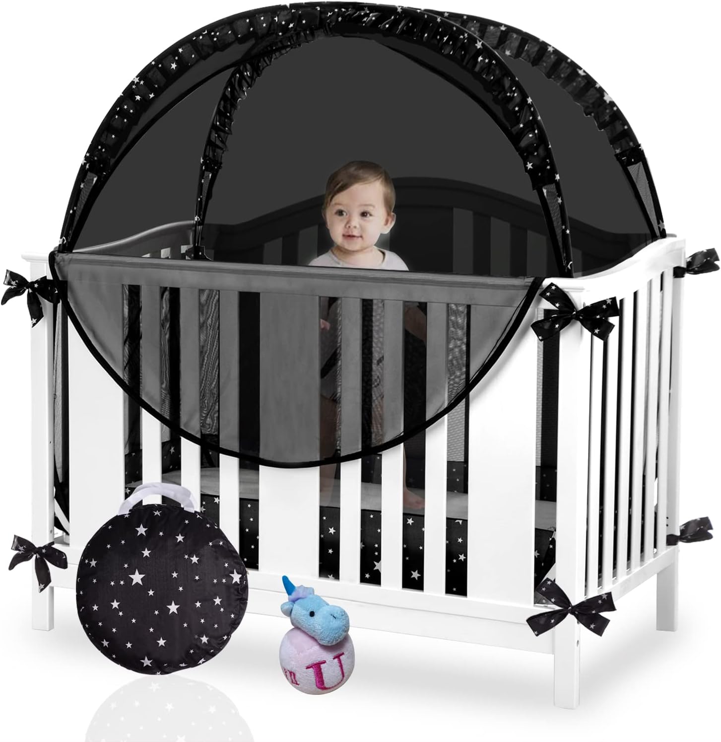 ZXPLO Safety Pop Up Crib Tent Cover to Keep Toddler from