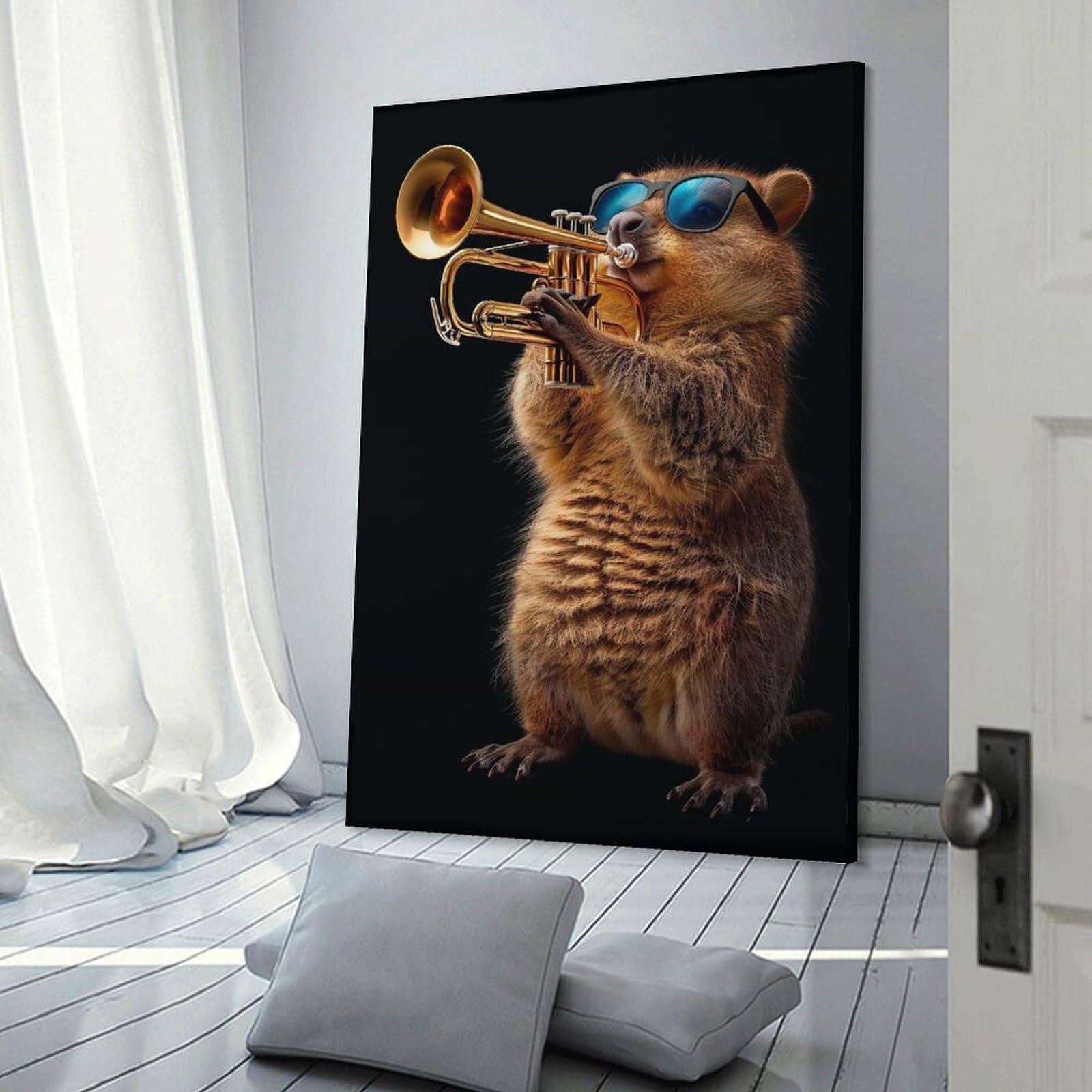 Junmoney Quokka Trumpet Decorative Canvas Print 24x36inch(60x90cm), for Flats, Guest Rooms Or Compact Rooms, Home Artwork for Modern Interiors