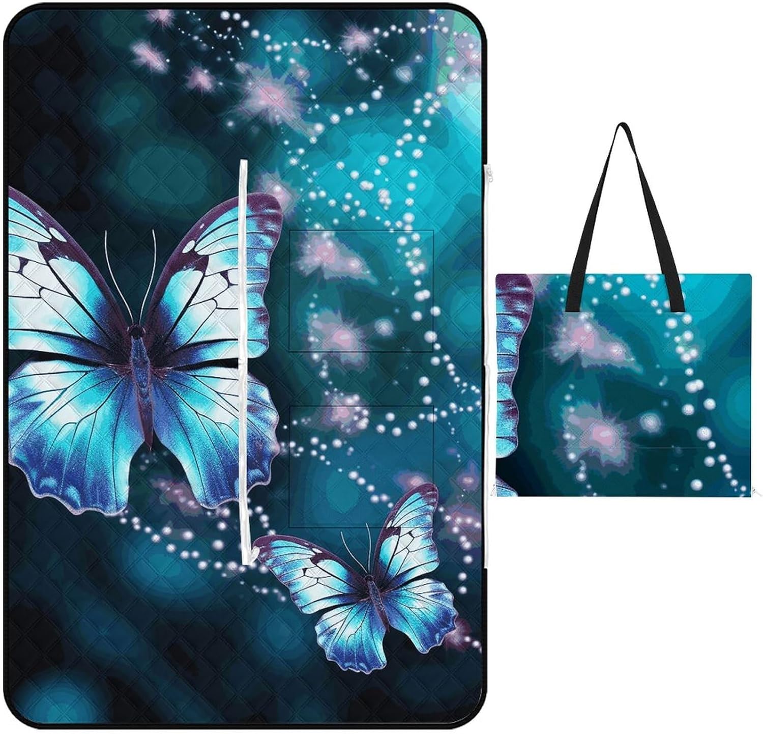 Zipper Type Beach Blanket Beautiful Butterfly Picnic Outdoor Blanket Waterproof Foldable for Beaches、Camping、Travel