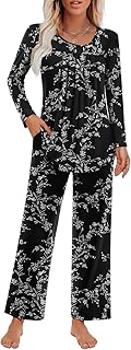 Women's Pajama Set 2 Piece Lounge Outfits Soft Sleepwear Fall Long Sleeve Long Pant With Pockets Ladies Pjs S-3XL