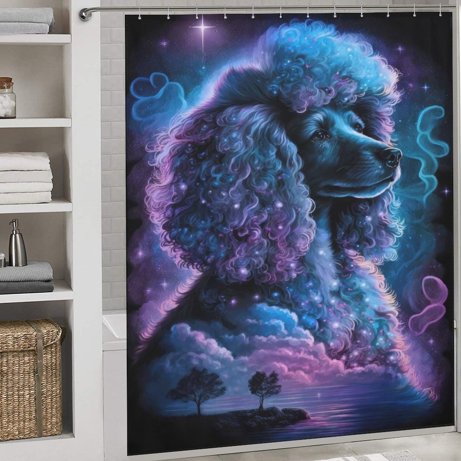 Rideau de douche Poodle imperméable et lavable pour salle de bain 177x180cm