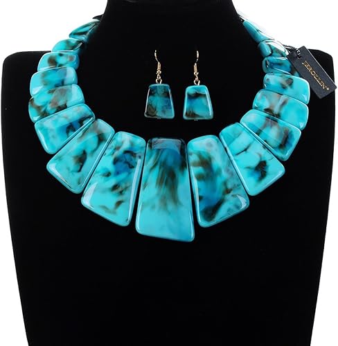 Miniatura 3 de Juego de collar y aretes gruesos vintage, collar novedoso, gargantilla, babero, colgante, collar, aretes, juego de joyas para mujeres y niñas