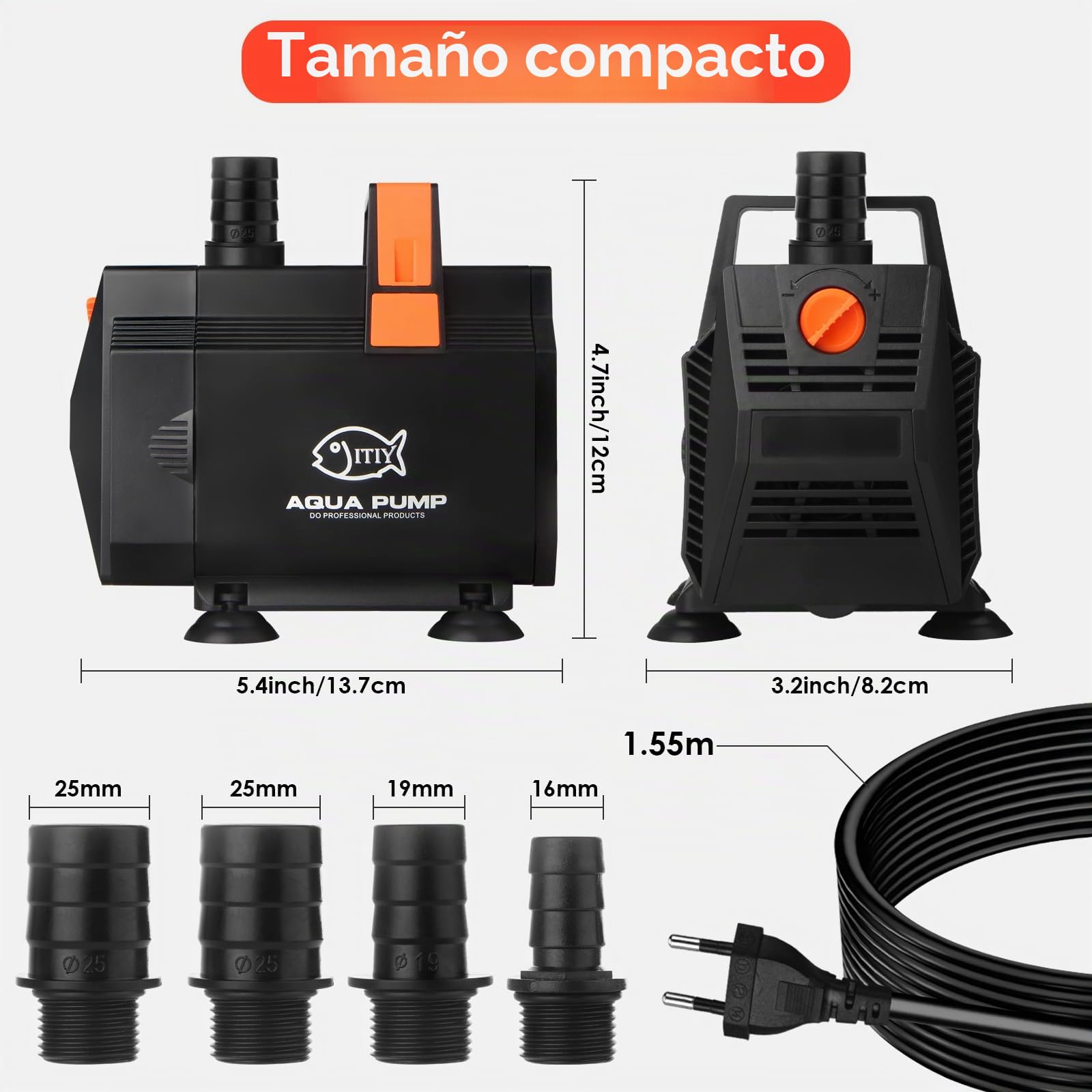 Bomba de agua sumergible para estanque, 60W 3500L/H Bomba de agua para fuente Acuario Bomba de agua con control de flujo para acuario, cascada, filtración, exterior, hidropónica