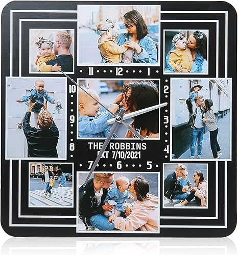 Miniatura 1 de Nobelook Reloj personalizado con marcos familiares, decoración de pared, multifoto, grabado con nombre y fecha, relojes digitales inusuales de