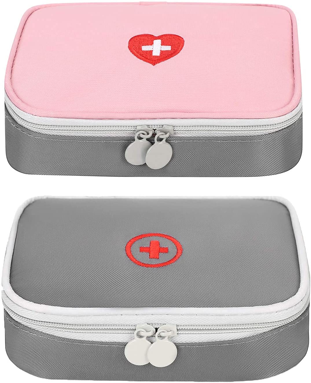 Medizintasche, Erste-Hilfe-Set-Tasche, tragbar, wasserdicht, medizinische Tasche für Zuhause, Auto, Outdoor, Notfalltasche, 13 x 10 x 4 cm (5,12 x 3,94 x 1,57 Zoll) (Rosa und Grau)