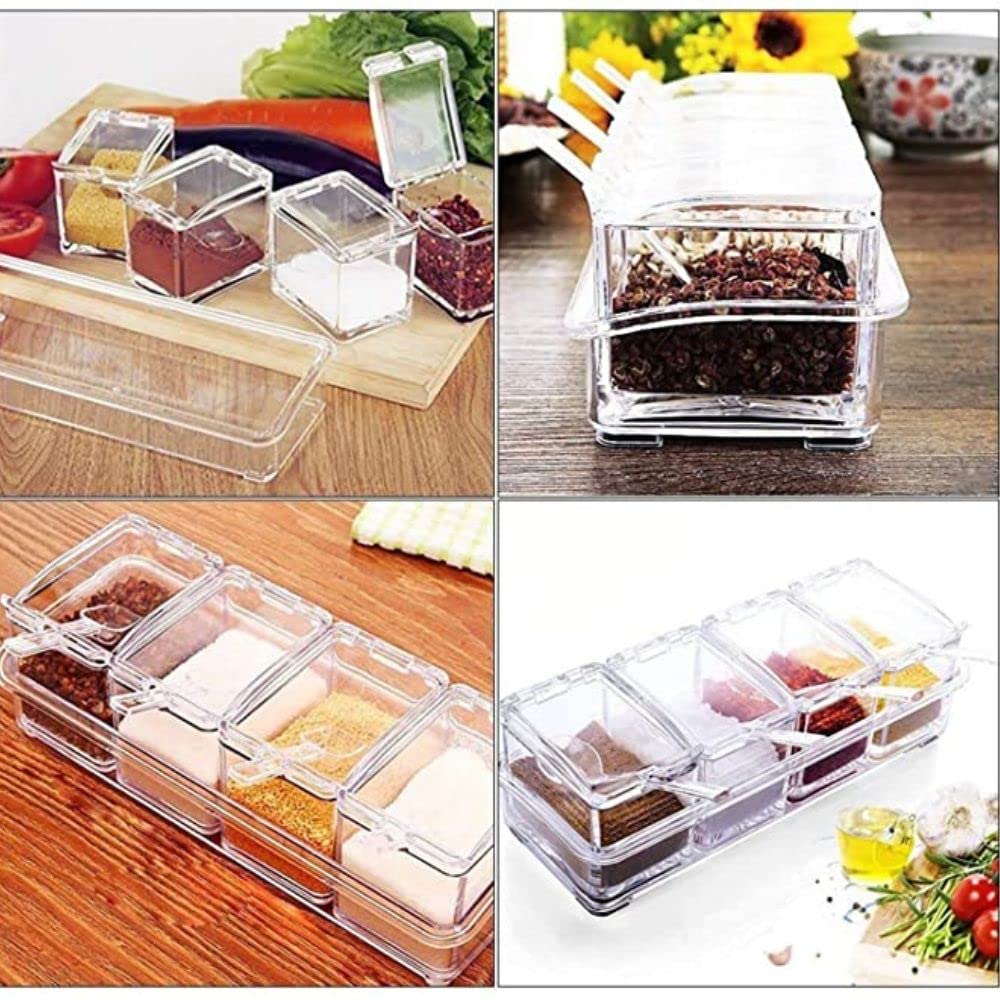 Karomouj Acrylic Spice Jars - 4-Grid Masala Dabba -7