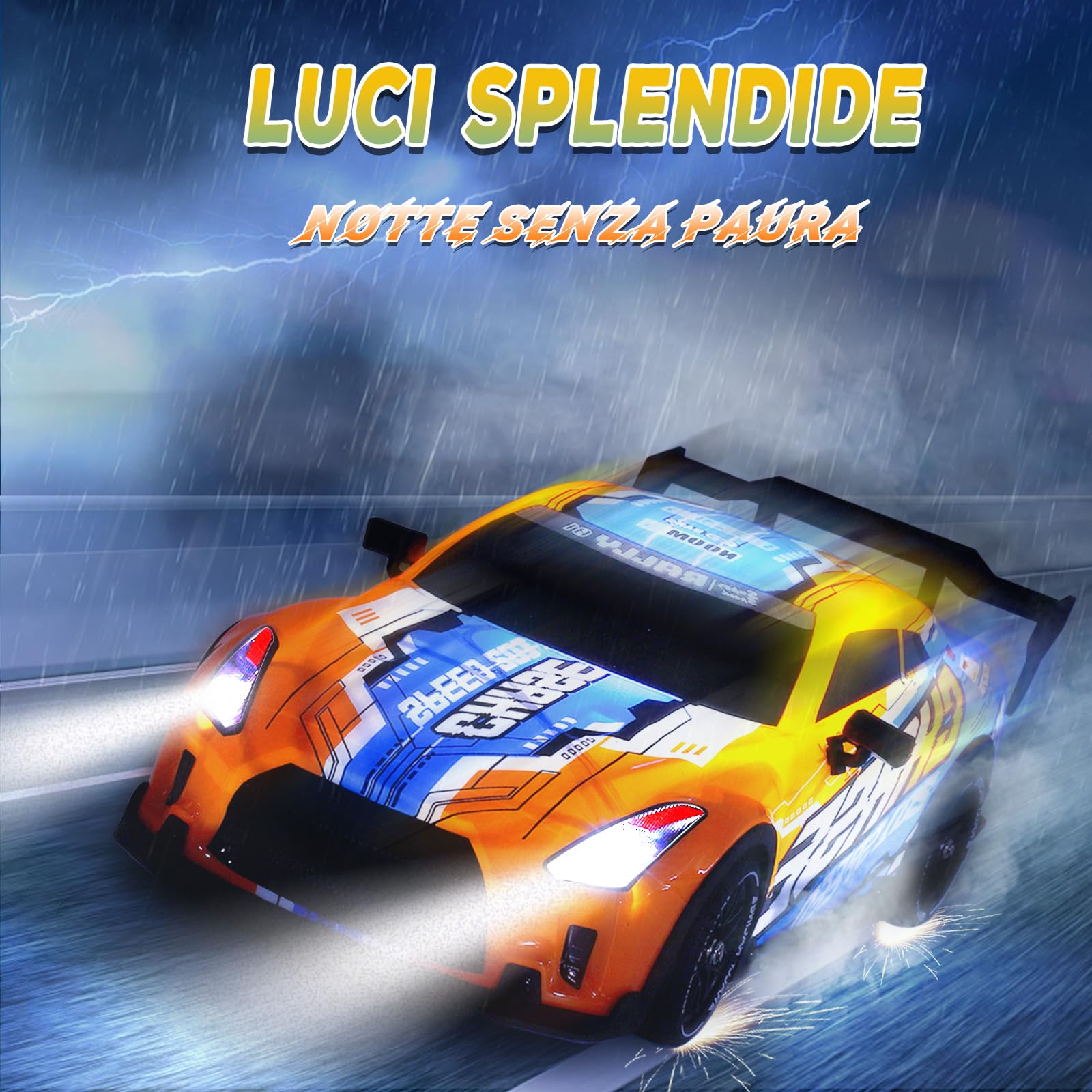 JONRRYIN Macchina Telecomandata Drift, 1:14 RC Drift Car, 25km/h 4WD Radiocomandata Auto con Luce LED, Regalo di Giocattolo Auto per Adulti e Bambini di Età Superiore agli 8 Anni