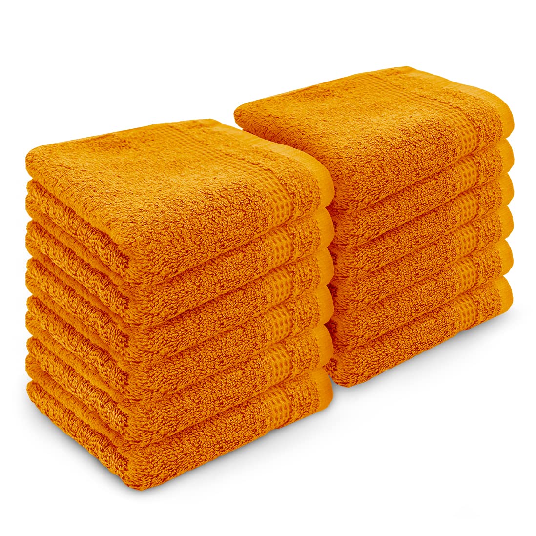 Velosso 12 Pack Premium Soft 100% Egyptian Cotton Ring Spun Soft Feel Face Cloths Flannel High Absorbent Spa, Gym, Sauna Face Towel (Orange)