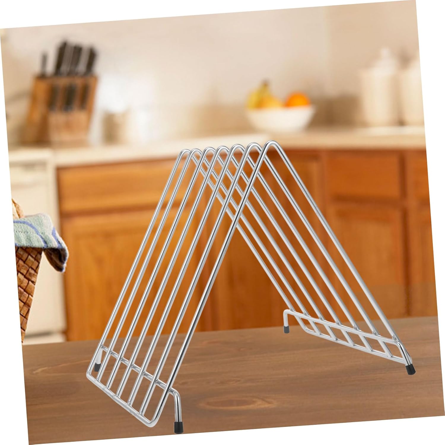 VICASKY Sturdy Stainless Steel Cutting Board Rack with Hollow Design for Fast Drying Multi Purpose Pizza Board Kitchen Organizer for Stable Storage