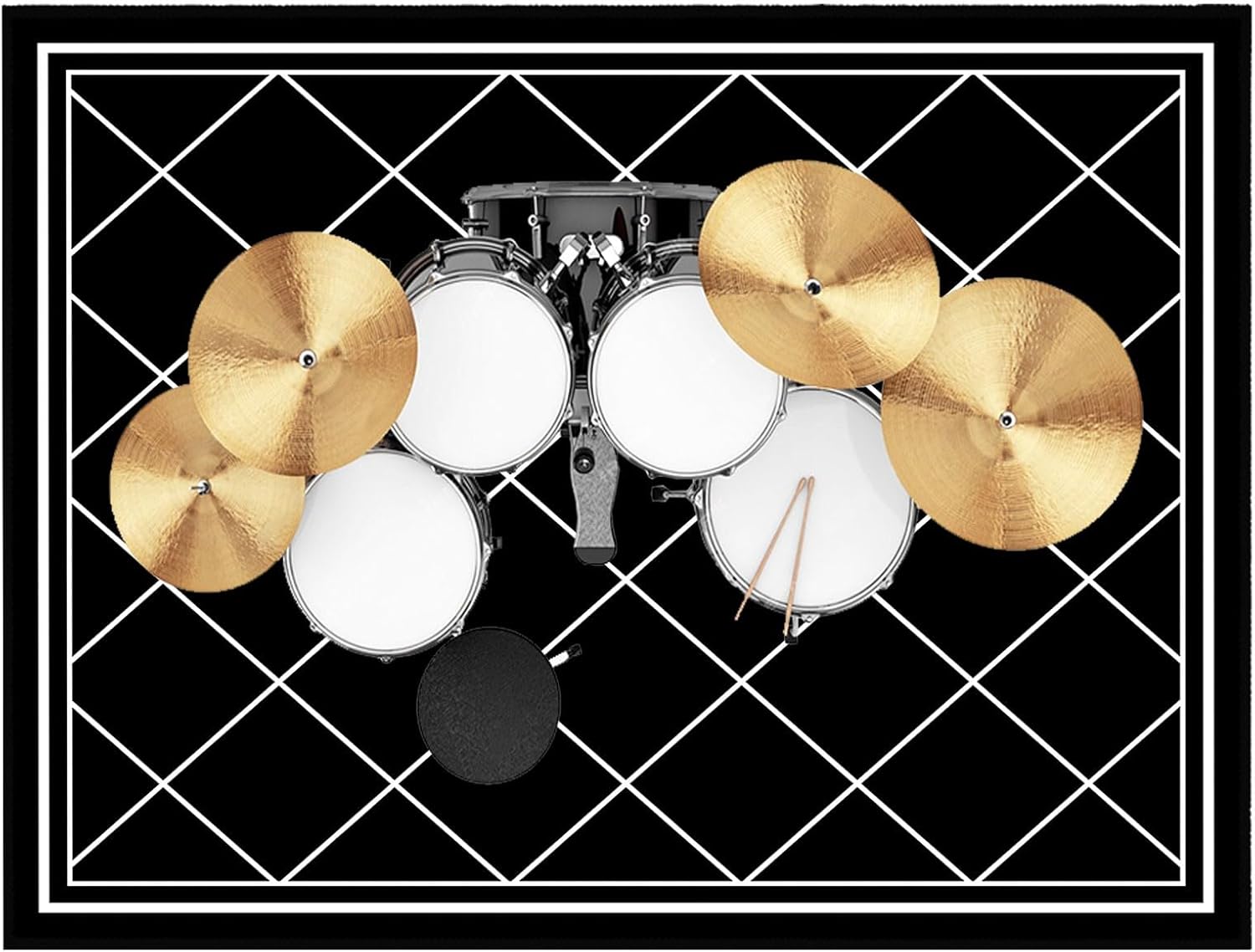 Size 47x71in Color Black and white Drum Rug, Drum Mat, Electrical Drum Carpet, Tightly Woven Fabric with Non-Slip Bottom, Soundproof Rug Pads, Drum Accessories for Drum Set(White,4x6ft/47x71in)