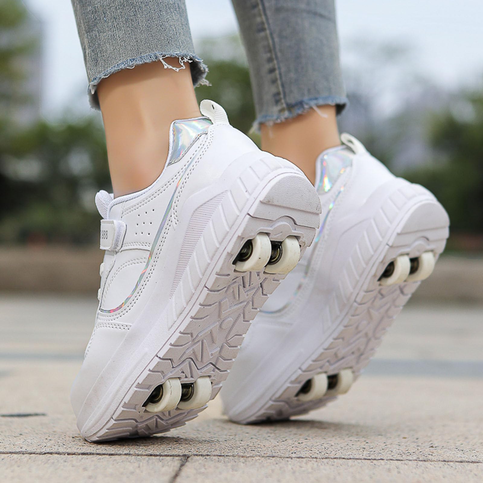 ENEN Chaussure a Roulette Mode Fille, Mode Rue Chaussures a roulettes Retractable Garçons, Basket Roulette Enfant, Roller 4 Roues Déformable Adolescents pour Rue Extérieure Jouer