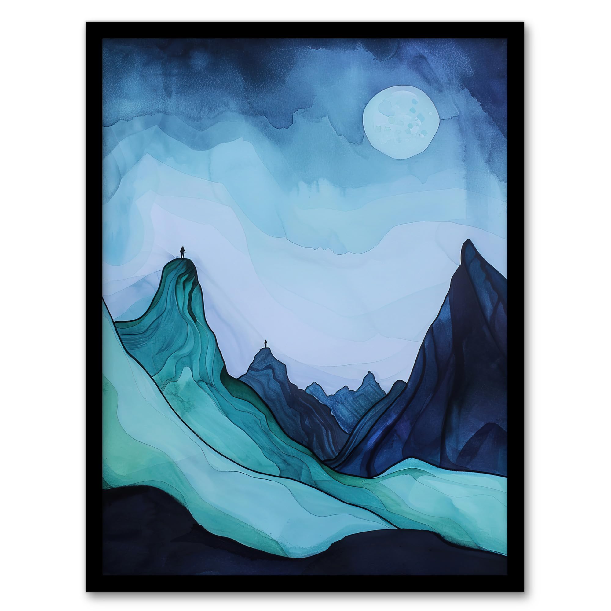 Artery8 Northen Lights Aurora Borealis Mountain View Living Room Artwork Framed Wall Art Print A4