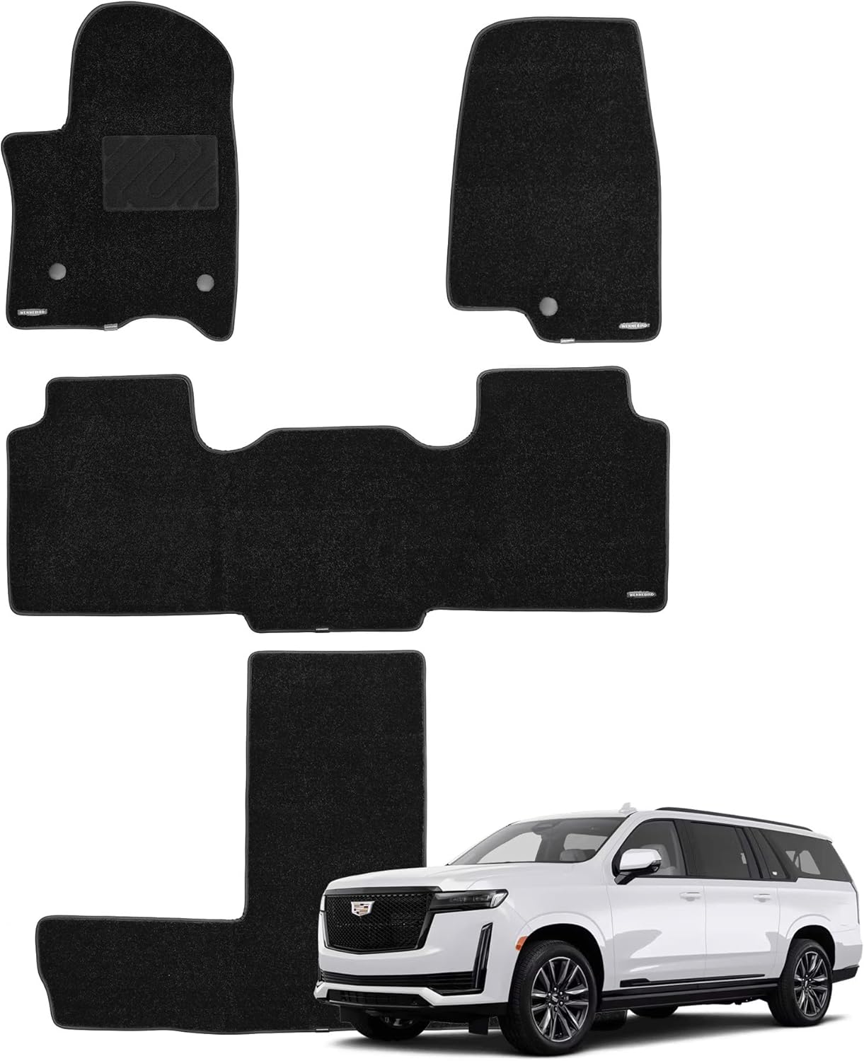 WENNEBIRD Superior Carpet Floor Mats for 2021-2025 Cadillac Escalade ESV 7 Seats (Not for 8 Seats), 0.6-Inch Ultra-Thick, Noise-Reducing, All-Weather Waterproof Anti-Slip – 4-Pc Set 2021-2025 Escalade ESV 7 Seats 4-Pc Set