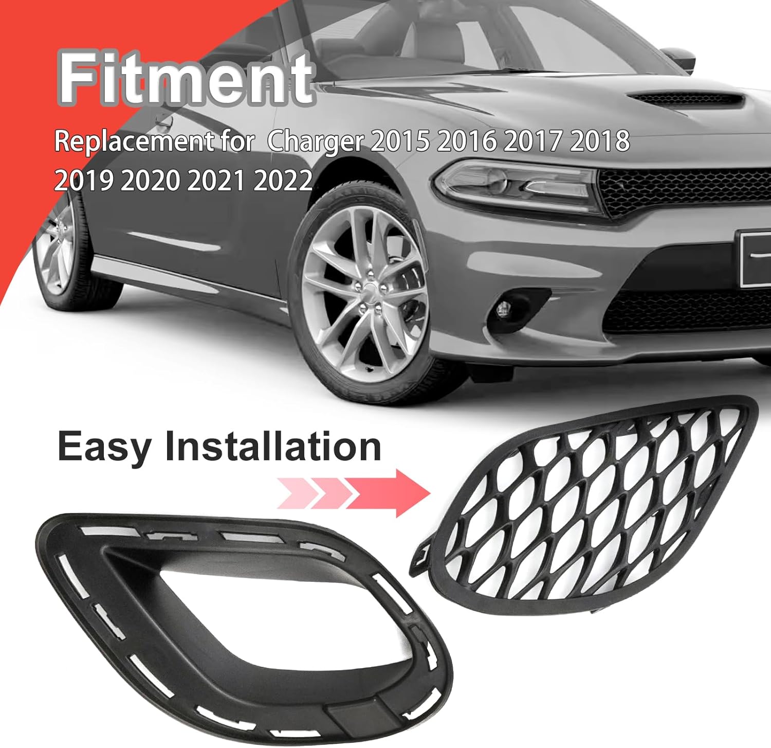 68280492AA Bumper Fog Light Grille Cover Bracket Kit Left and Right Side, Replacement for Dodge Charger GT 2018-2022 Charger SE 2015-2017, Replaces 68280493AA