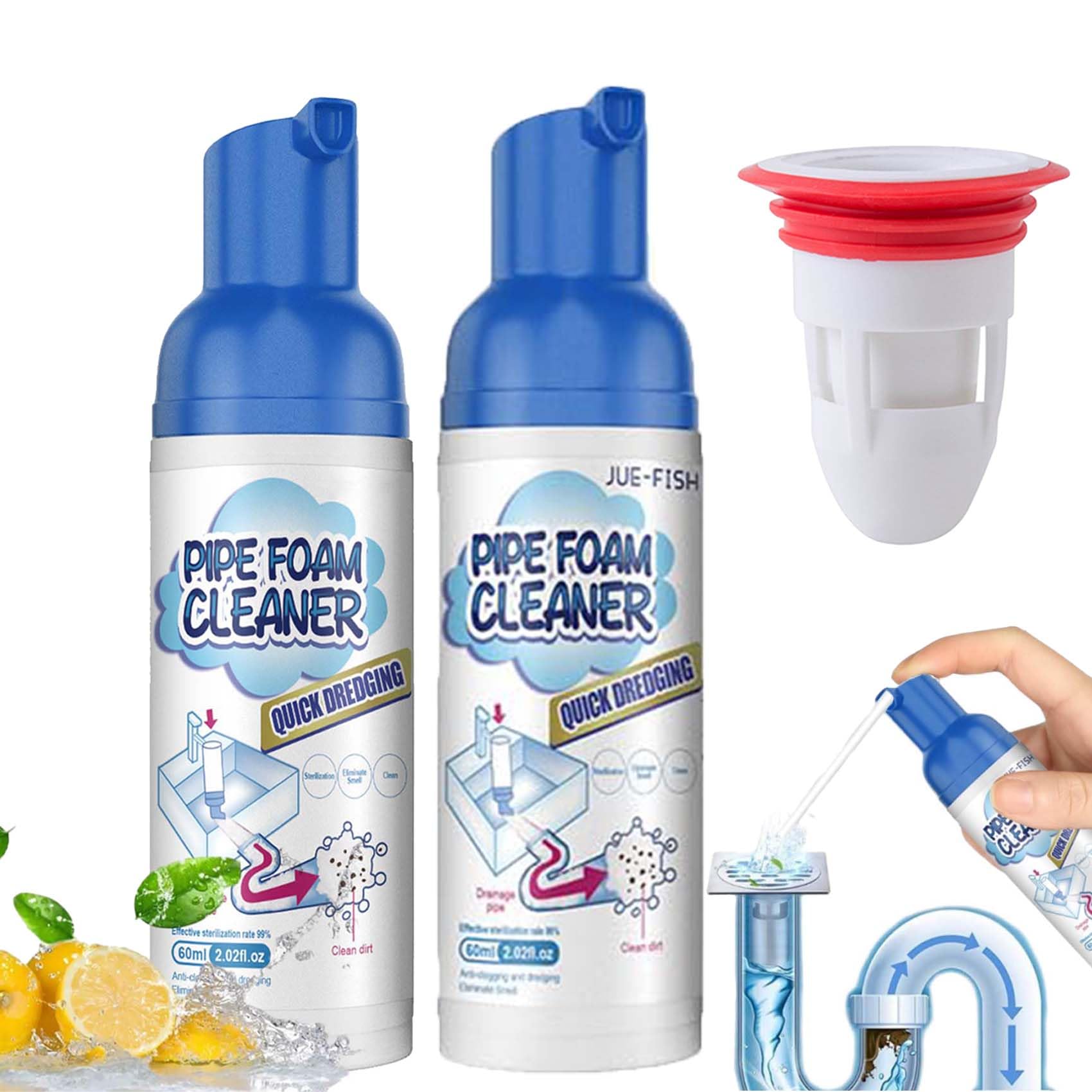 Gienslru Yugou Drain Cleaner, 2024 Best Foaming Drain Cleaner, Removes Hair Clogs, Eliminates Odor, Prevents Clogs, Liquid, 60ml, 76g, 3 Years Shelf Life, Unscented, 2pcs