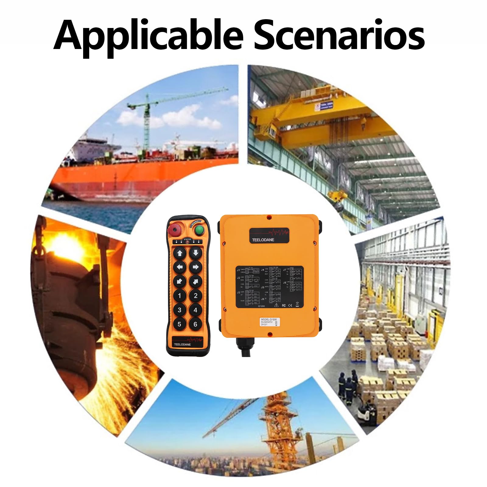 Q1200 - Kit de control remoto inalámbrico industrial de 12 canales, 24 V, 110 V, 220 V, llave de seguridad de emparejamiento automático, control remoto de una sola velocidad para grúa