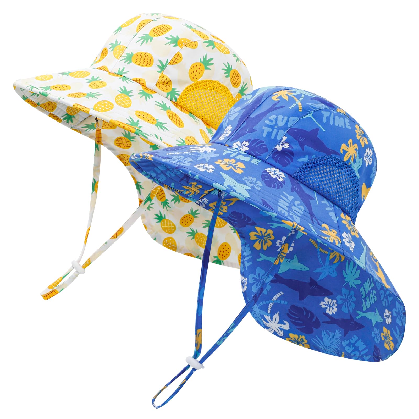 MASOCIO 2 Pcs Baby Sun Hat Toddler Summer Hats Neck Cover with Adjustable Head Drawstring and Chin Strap for Kids 6 Months-6 Years — view 8