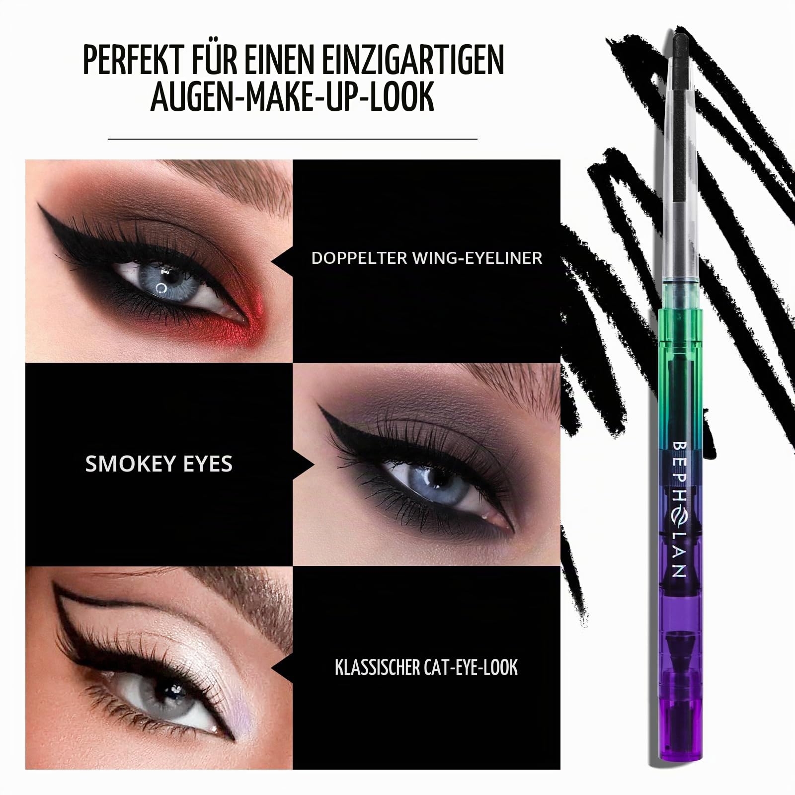 BEPHOLAN Schwarz Wasserfester Gel-Eyeliner-Bleistift für Damen, langlebig, wasserdicht, wischfest