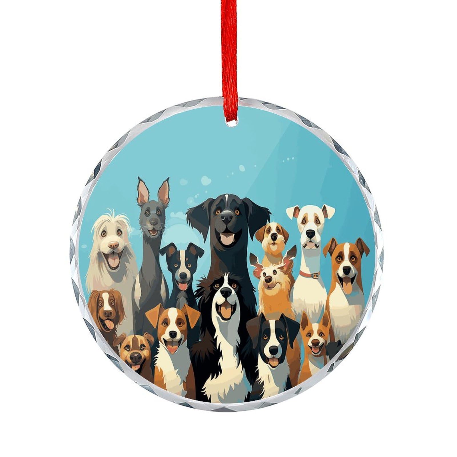 Btcowzrv Style Group Of Dogs Round Ornament Hanging Pendant Decor