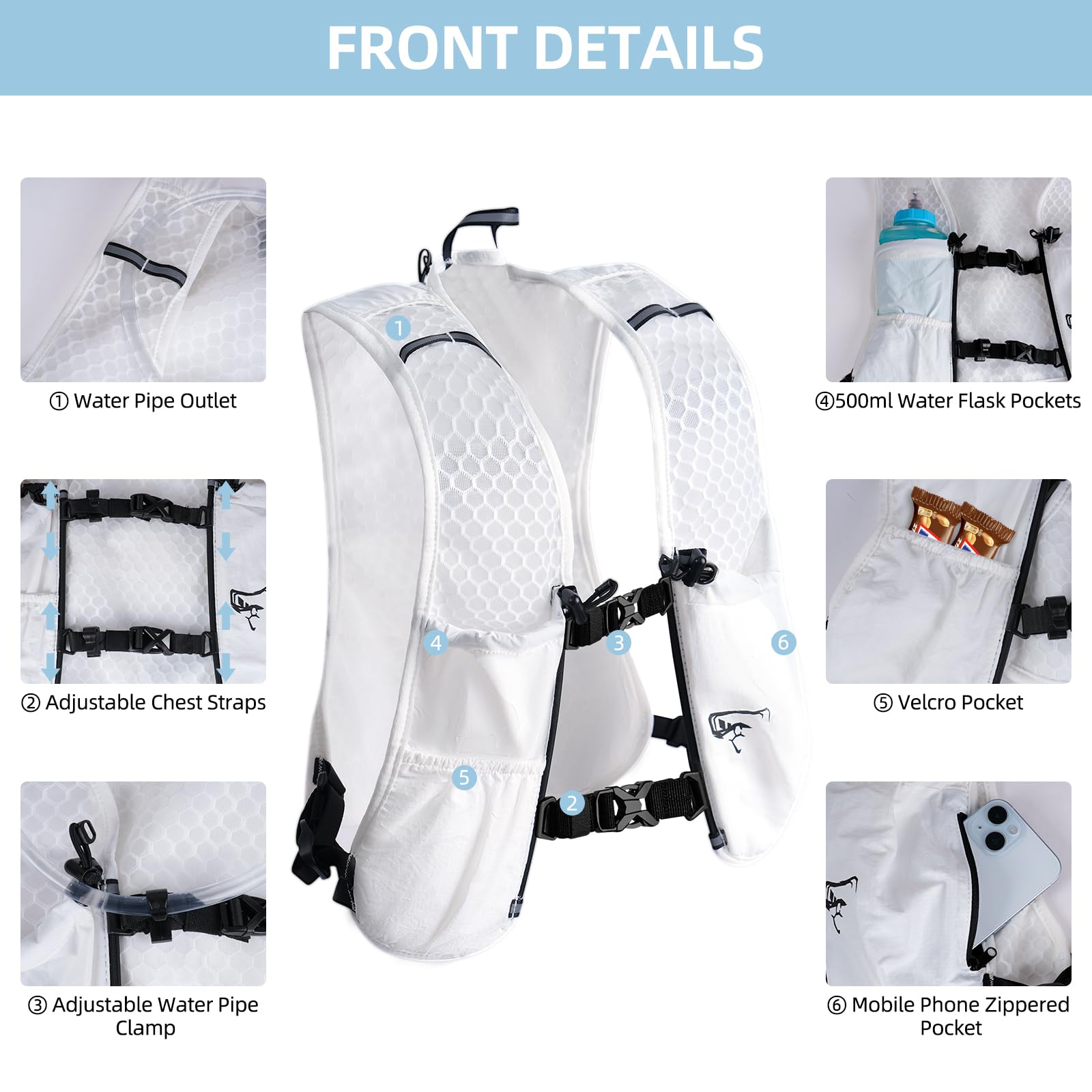 Mochila de hidratación para mujeres y hombres, chaleco ligero para correr con vejiga de agua de 1.5 L, mochila de agua transpirable para senderismo, correr, ciclismo, escalada, color 6
