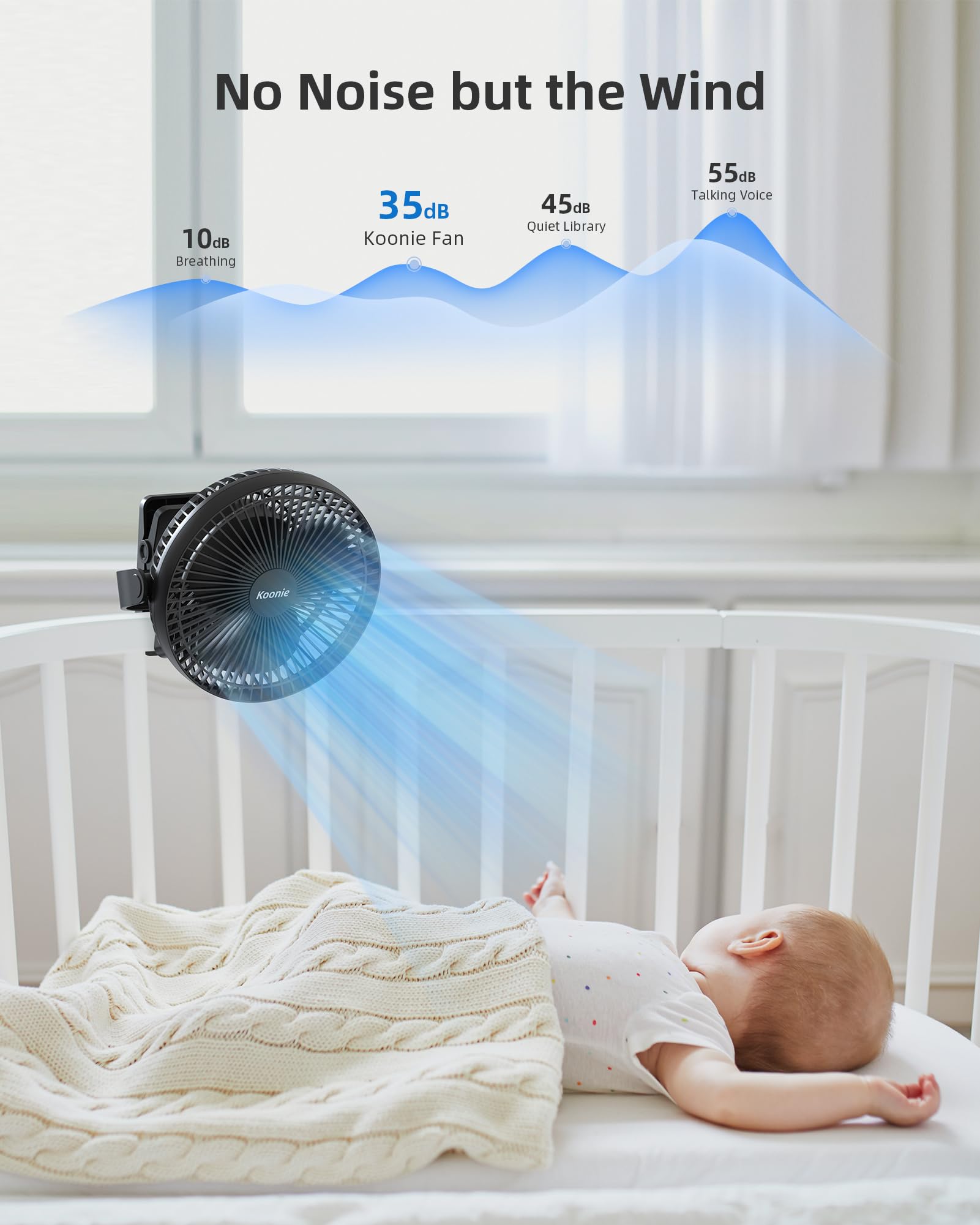 Koonie Ventilador Portátil Recargable de 10000 mAh,Ventilador USB,4 Velocidades & 360° Ajustable, Ventilador de 8 Pulgadas con Batería para el Hogar, Oficina, Gimnasio, Pesca, Camping, Golf