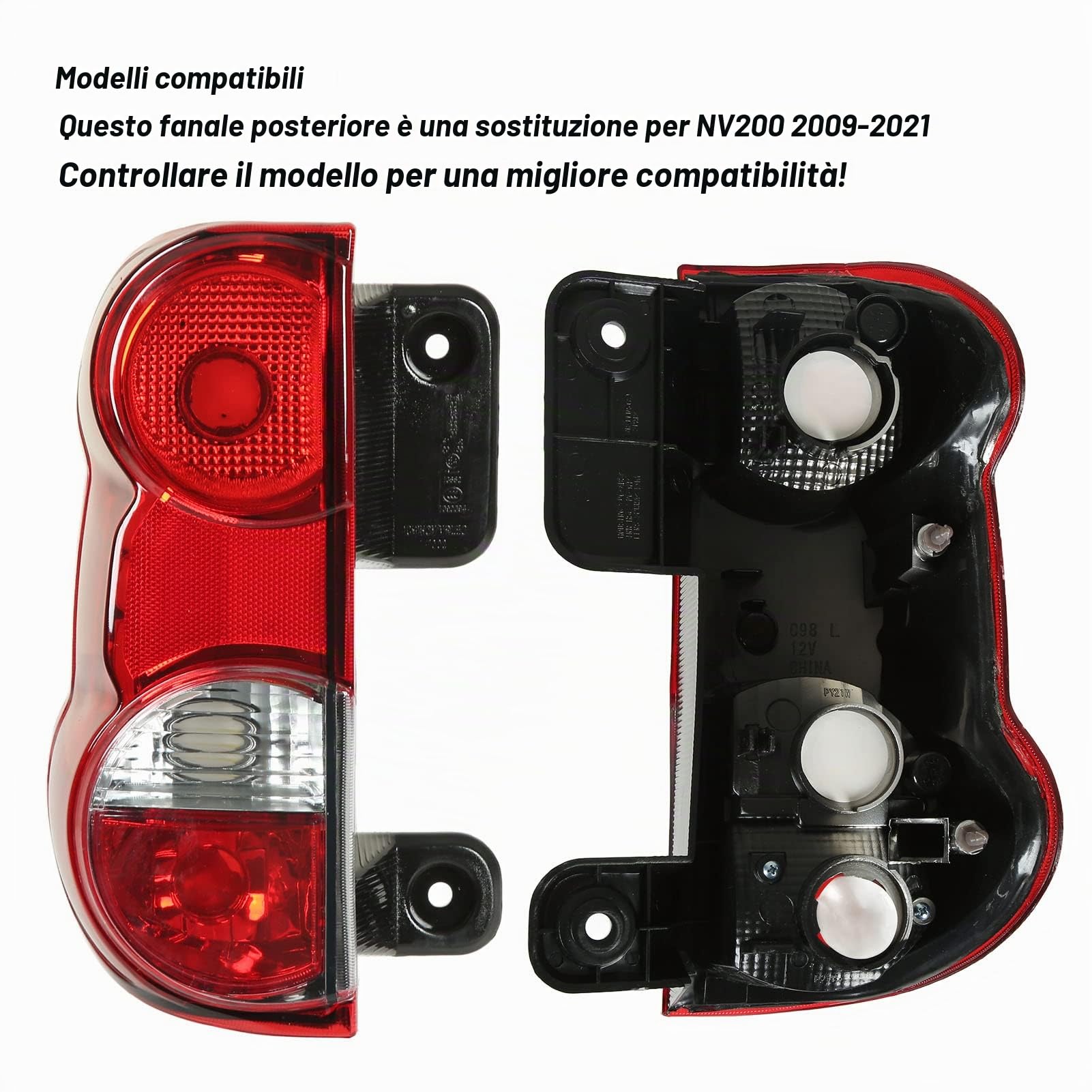 Tefola Fanale Posteriore Lampada Freno, Lampada Stop Freno Posteriore, Luce Stop Freno Posteriore, Lato Driver 26550 JX00A Sostituzione per NISSAN NV200 2009‑2021 (Fanale Posteriore Sinistro)