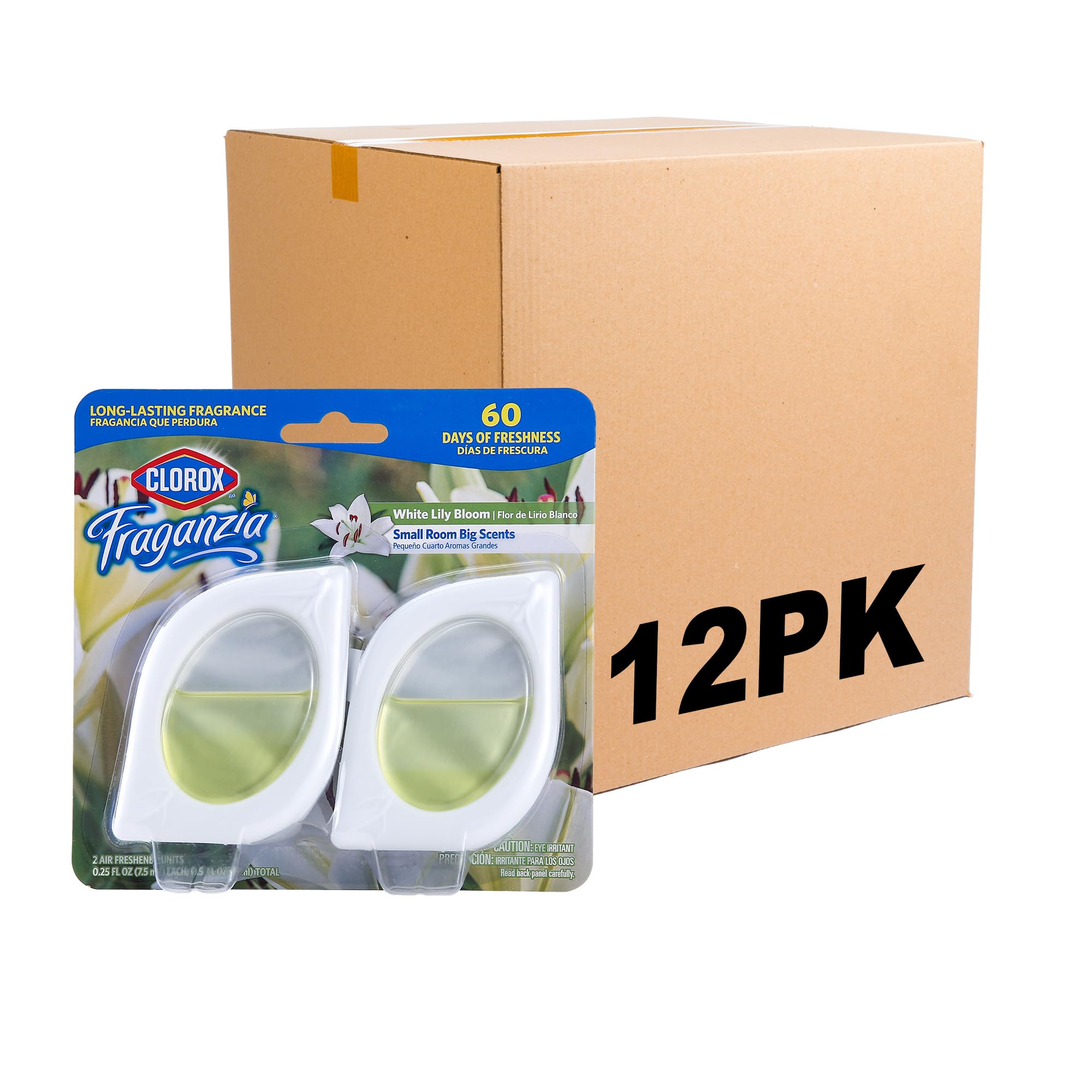 Clorox Fraganzia Small Rooms Air Freshener, White Lily Bloom Scent - Peel & Place Air Freshener, No-Plug, Battery-Free for Closets, Laundry Room, Entry Way, Bathroom, 0.25 Fl Oz Each, 24 Count