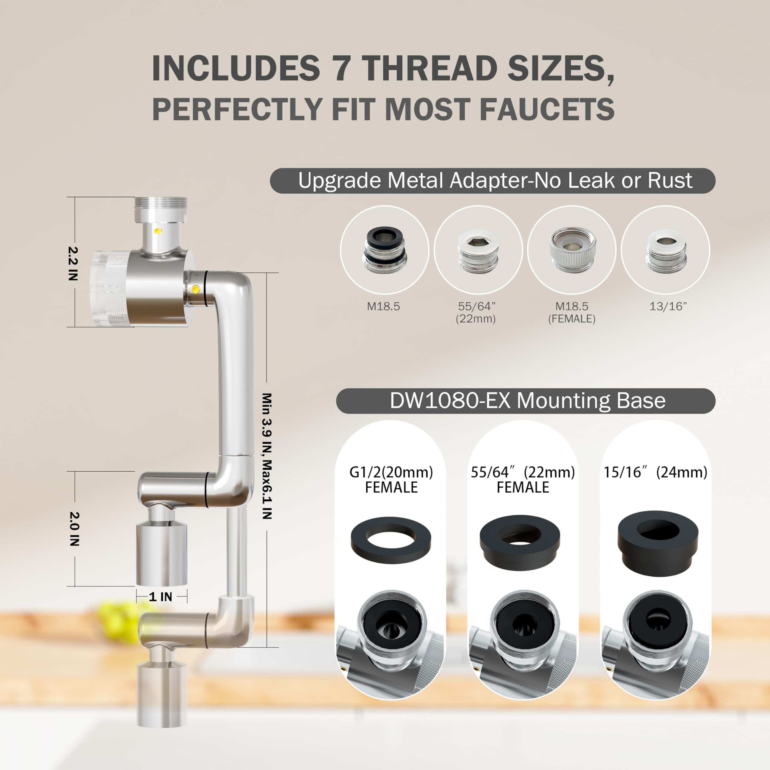 Dreamwills Splash-Proof Sink Faucet Extender With Filter – Removes 99% Chlorine & Heavy Metals, 1080° Swivel Aerator, 3 Spray Modes, Perfect For Kitchen, Bathroom, Kids & Pets, Extra Long