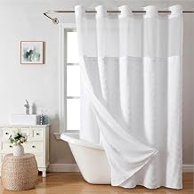 eachope No Hook Tufted Chevron Striped Shower Curtain with Snap-in Fabric Liner set-71Wx74H,Hotel Grade,Boho Style Waterproof Shower Curtain with See Through Top Window,White